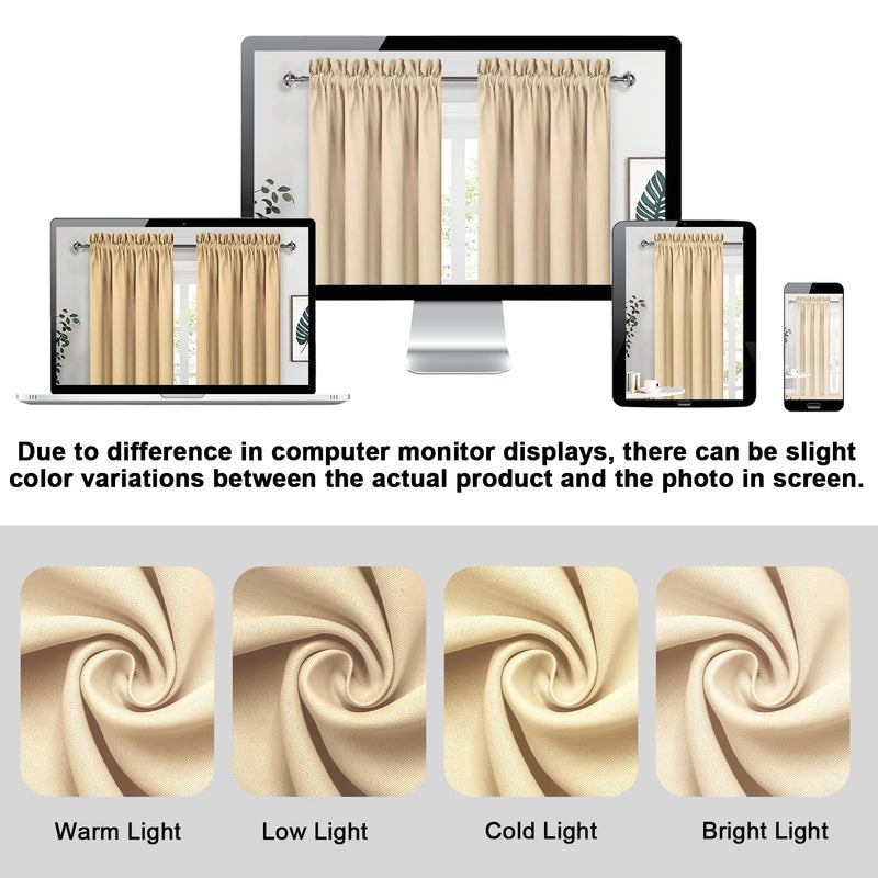 DWCN Beige Blackout Curtains for Bedroom â€“ Rod Pocket Thermal Insulated Energy Saving Drapes for Living Room and Bedroom, W 42 x L 45 Inch, 2 Panels - Image 2
